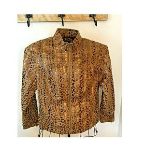 Lark Lane Women's Brown Animal Print Zip Front Jacket Size 14